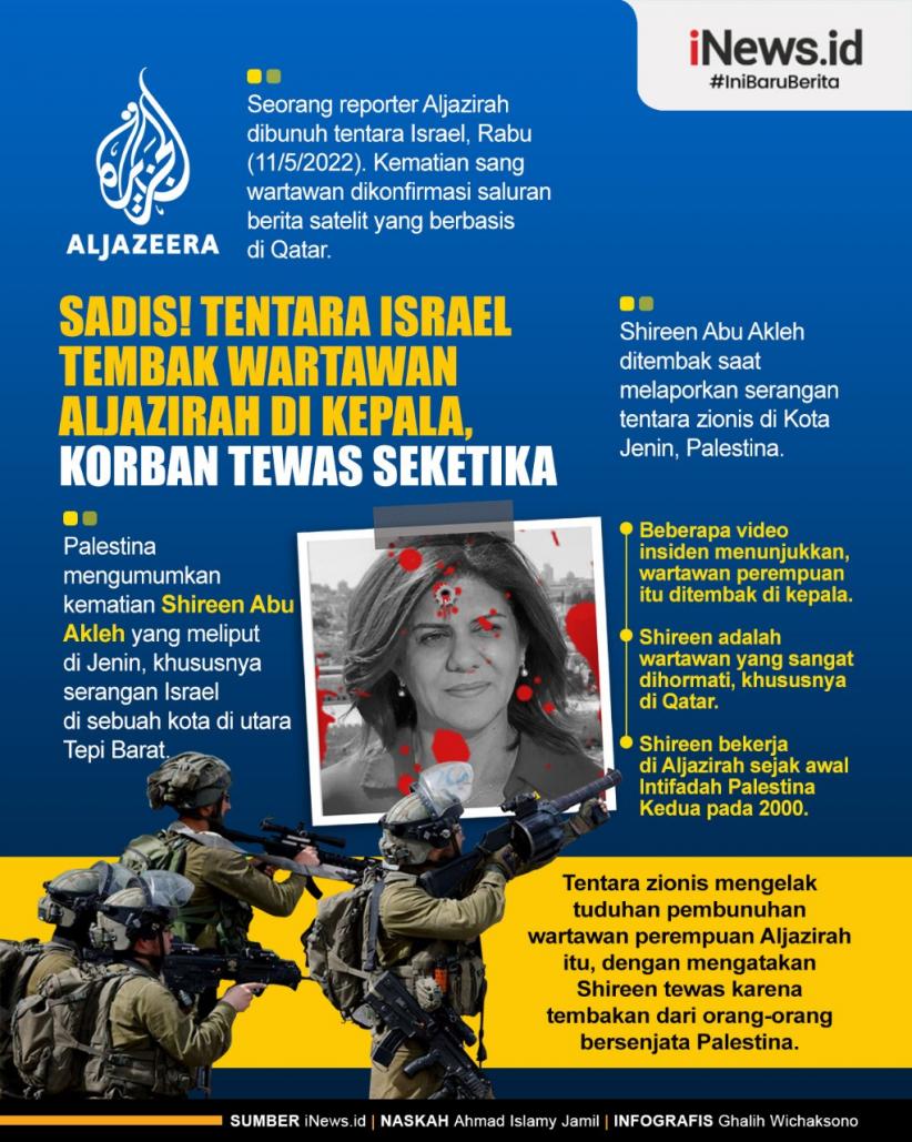 Infografis Sadis! Tentara Israel Tembak Wartawan Aljazirah di Kepala, Korban Tewas Seketika