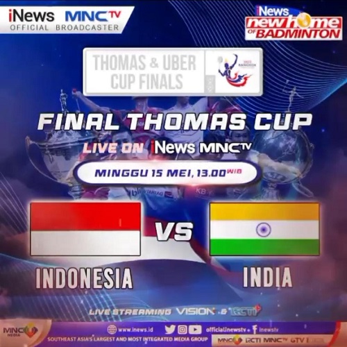 Thomas Cup 2022 Hari ini: Indonesia vs India di Partai Puncak, LIVE di iNews dan MNCTV