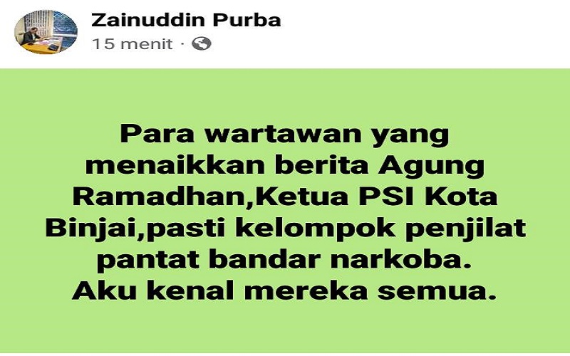Sebut Wartawan Penjilat Pantat Bandar Narkoba, Anggota DPRD Sumut Dipolisikan