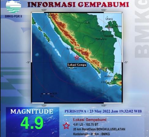 Gempa Terkini M4,9 Guncang Bengkulu Selatan, BMKG: Tak Berpotensi Tsunami