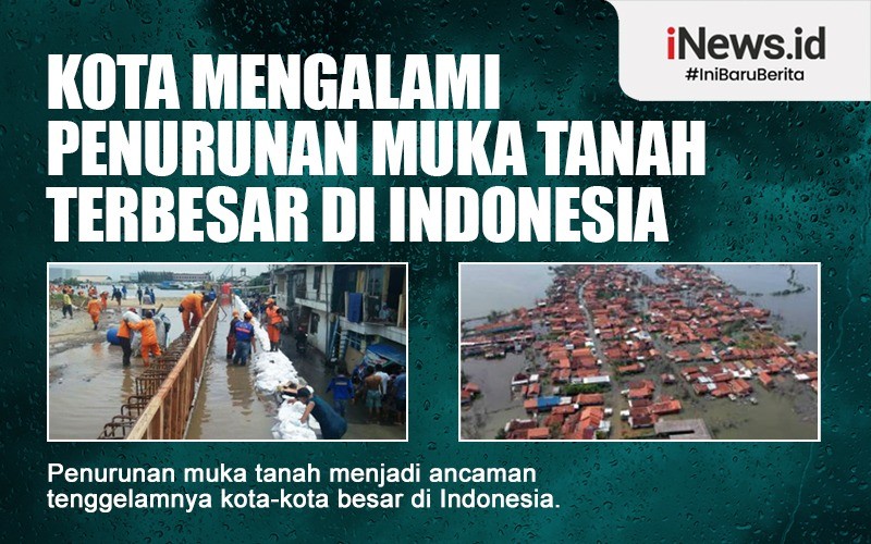 Kota besar di Indonesia yang mengalami penurunan muka tanah terbesar. (Grafis: Masyhudi)