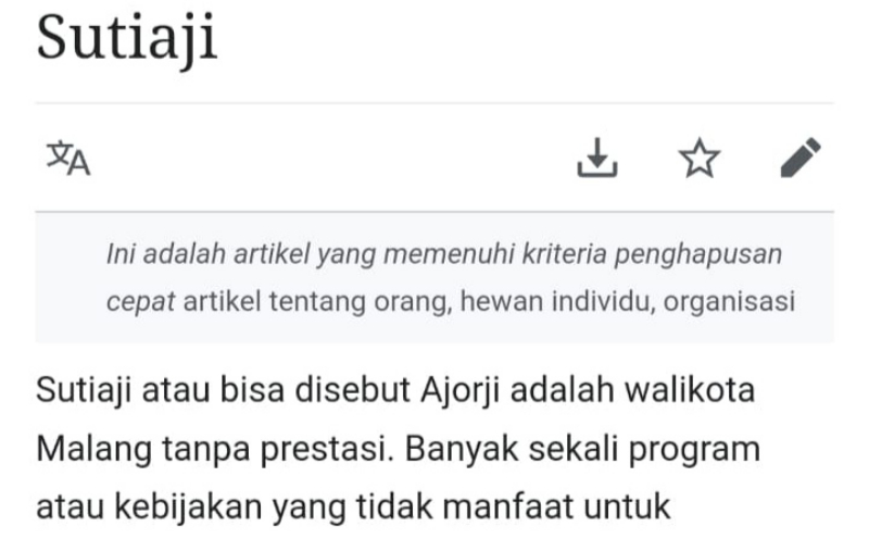 Data Biografi Wali Kota Malang Diretas, Nama Sutiaji Dipelesetkan Menjadi Ajorji