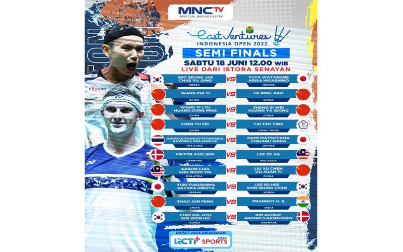 Saksikan 10 Pertandingan Semifinal Indonesia Open 2022, Live di MNCTV