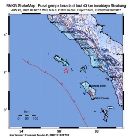 Gempa Magnitudo 5,3 Guncang Sinabang Aceh