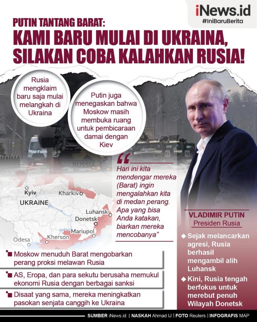 Vladimir Putin Tantang Barat Kalahkan Rusia di Medan Perang