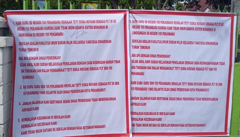 Kepsek SD di Pekanbaru Ditolak Para Guru, Diduga Lanjutkan Dinasti Orang Tua