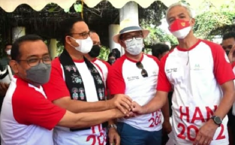 Potret 3 Gubernur dan Mensesneg Berjabat Tangan pada Hari Anak Nasional di Bogor, Kompak Pakai Kaos Merah Putih