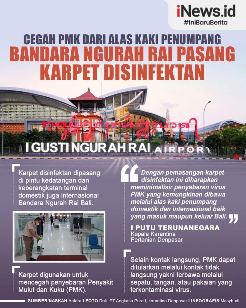 Infografis Bandara Ngurah Rai Bali Pasang Karpet Disinfektan 