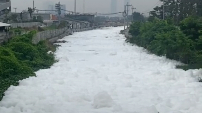 Sungai Kalimas Surabaya Seperti Bersalju, Diduga karena Tercemar Limbah 