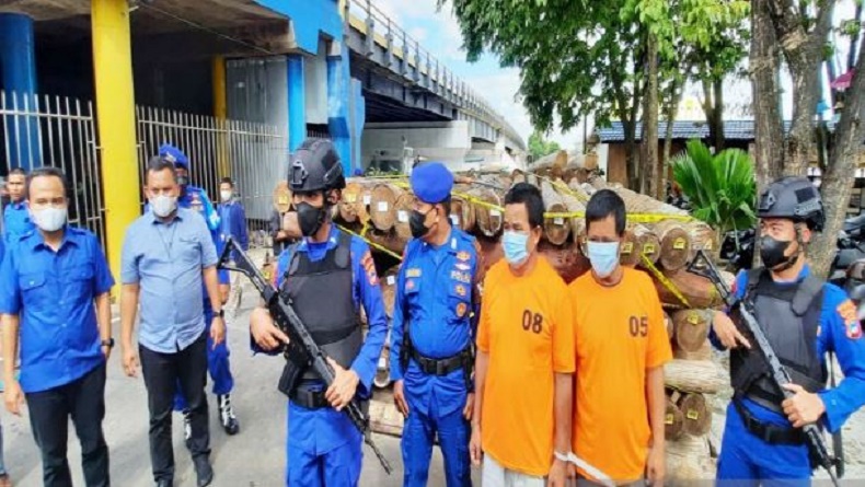 Kasus Perambahan Hutan, Polda Kalsel Sita 394 Batang Kayu Bulat Ilegal di Atas Kapal
