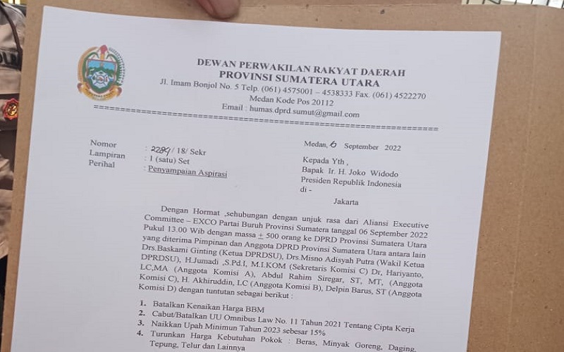 DPRD Sumut Kirim Surat ke Presiden Jokowi soal BBM, Ini Isinya
