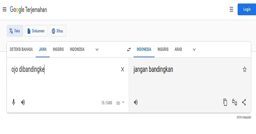 Translate Bahasa Jawa ke Indonesia