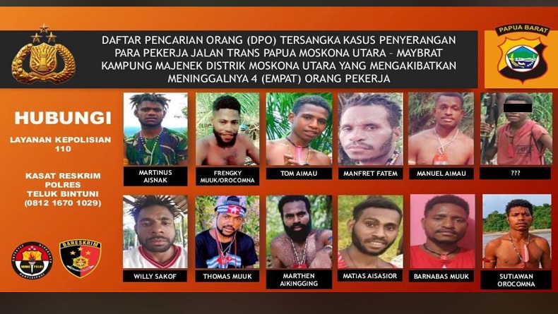 Identitas 11 DPO Penyerangan Pekerja Proyek Jalan Trans Papua Barat Dirilis, Ini Daftarnya