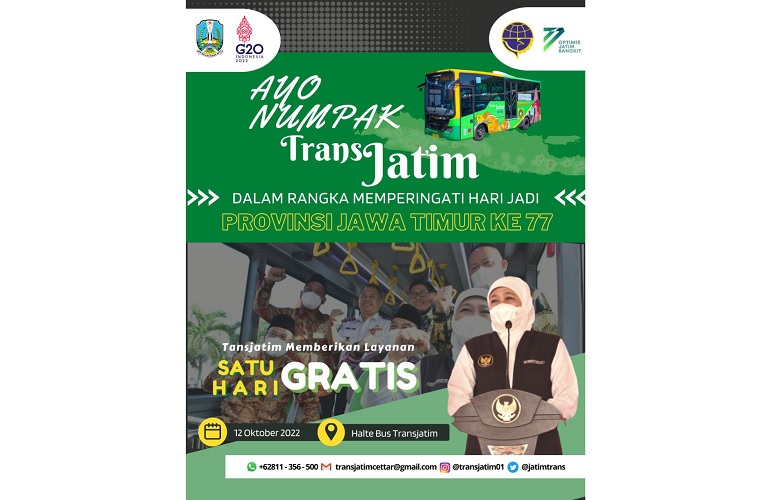 HUT ke-77 Jatim, Gubernur Khofifah: Nikmati Bus Trans Jatim Gratis Satu Hari Penuh
