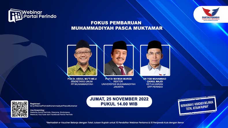 Menelisik Fokus Pembaruan Muhammadiyah usai Muktamar, Simak di Webinar Partai Perindo Besok