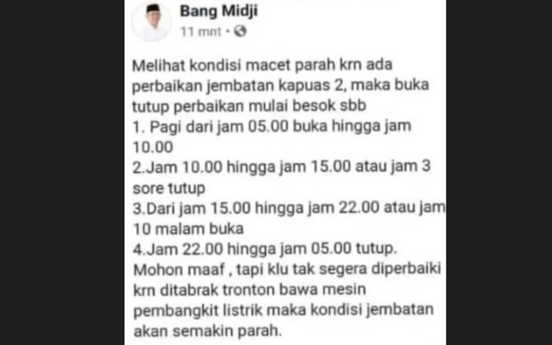 title Beredar Hoaks Penutupan Jembatan Kapuas 2, Catut Nama Gubernur Kalbar Beredar Hoaks Penutupan Jembatan Kapuas 2, Catut Nama Gubernur Kalbar