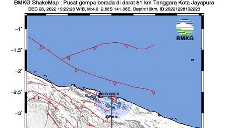 Gempa Terkini Magnitudo 4,0 Guncang Jayapura, Berpusat di Darat