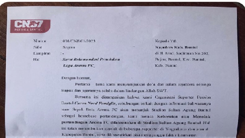 Suporter Bola di Jogja Tolak Arema FC Main di Stadion Sultan Agung, Ini Alasannya