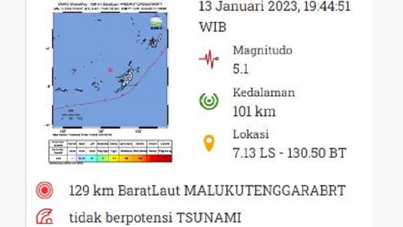 Gempa Terkini M5 1 Guncang Maluku Tenggara Barat Bmkg Tak Berpotensi