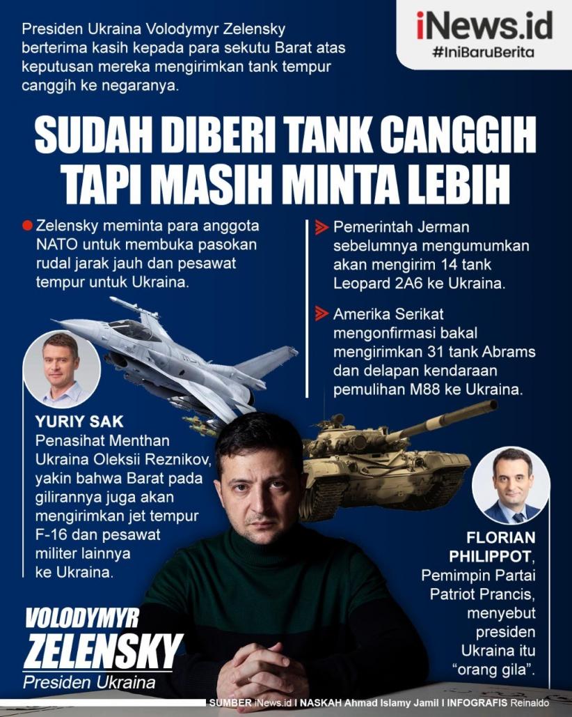 Infografis Presiden Zelensky Sudah Diberi Tank Canggih, tapi Masih Minta Lebih