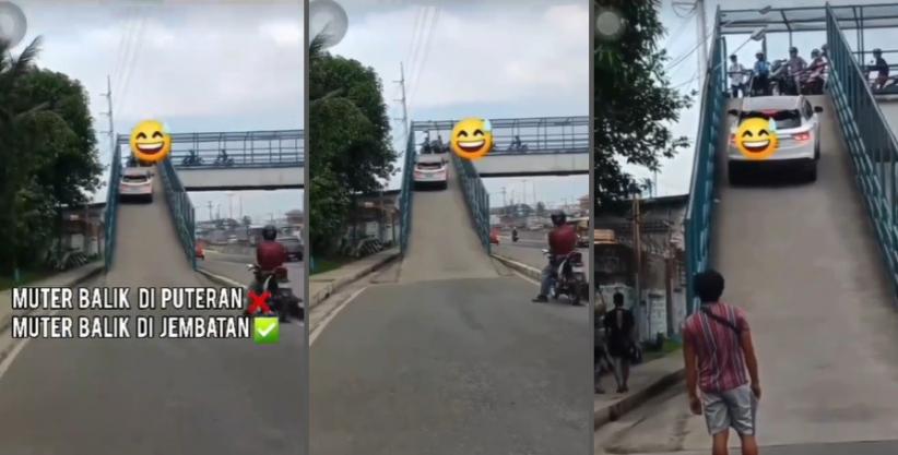 Viral Mobil Nekat Naik Jembatan Penyeberangan Orang Terhadang Motor, Netizen: Maju Kena Mundur Kena