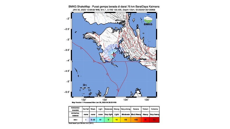 Gempa M 4,1 Guncang Kaimana Papua Barat, Getaran Dirasakan Warga