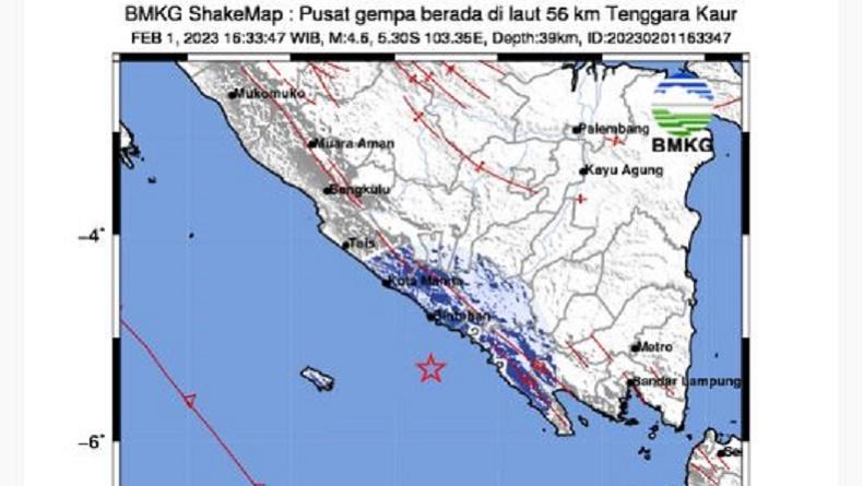 Gempa Terkini Magnitudo 4,6 Guncang Kaur, Getaran Terasa hingga Lampung Barat