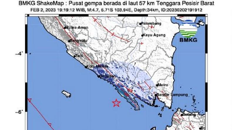 Gempa Terkini M4,7 Guncang Pesisir Barat, Terasa di Tanggamus dan Lampung Utara