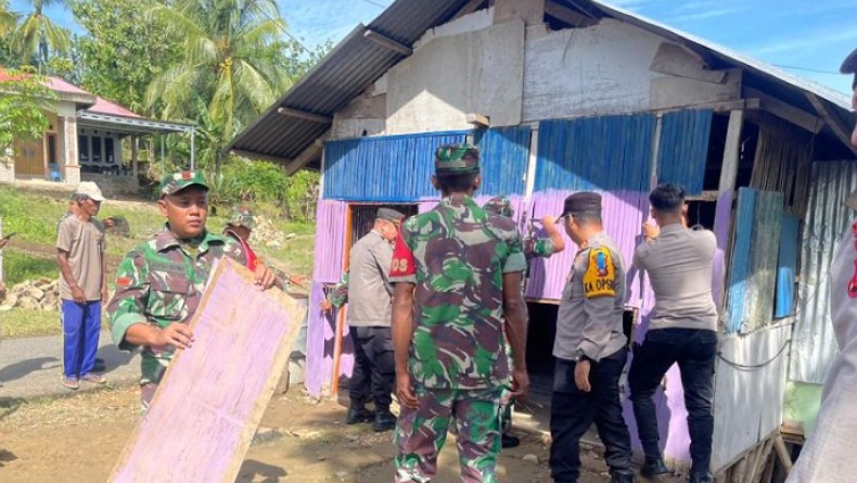 Polres-Kodim 1314 Gorontalo Utara Bahu Membahu Bedah Rumah Warga