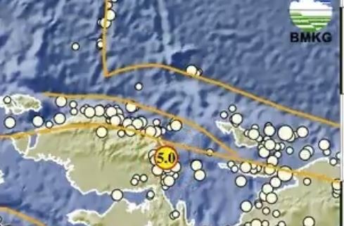 Gempa Terkini 2 Menit yang Lalu M5,0 di Manokwari Papua Barat, Kedalaman 23 Km
