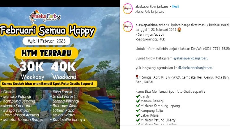 Harga Tiket Wisata Alaska Banjarbaru Lengkap dengan Wahananya, Februari Semua Happy