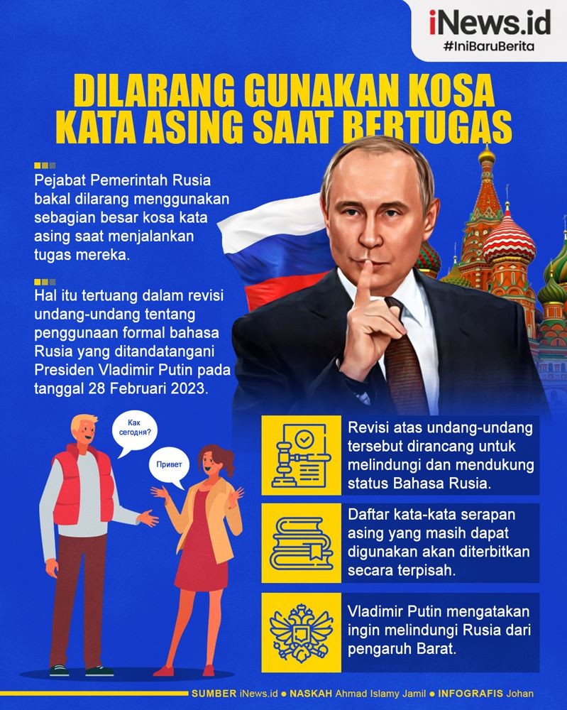 Infografis Pejabat Rusia Bakal Dilarang Gunakan Kosa Kata Asing