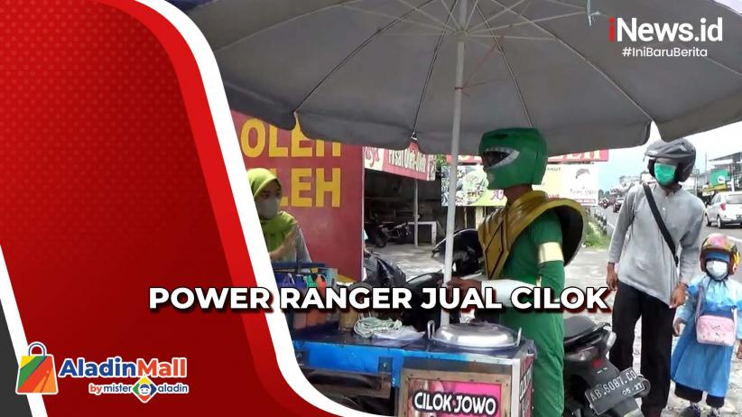 Unik! Penjual Cilok di Sleman Berkostum Power Ranger Hijau