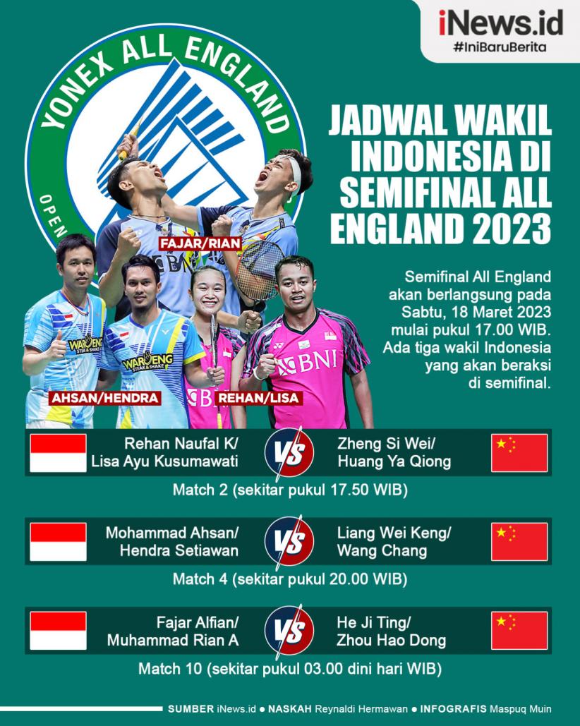 Infografis Jadwal Wakil Indonesia di Semifinal All England 2023