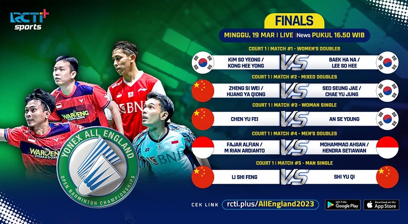 Link Live Streaming Fajar/Rian Vs Ahsan/Hendra di Final All England 2023 Malam Ini