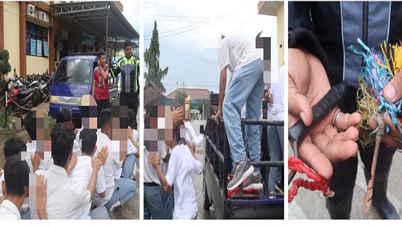 Terkena Razia, Arak-Arakan Siswa SMA Pakai Pikap Ini Ternyata Bawa Golok