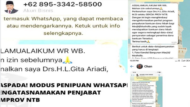 Waspada, Nama Sekda NTB Dicatut Penipuan Bansos via WhatsApp