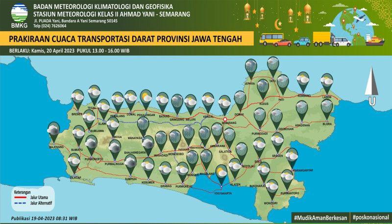 BMKG: Cuaca di Jalur Mudik Jateng Selatan-Tengah H-2 Lebaran Berawan