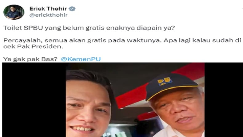 Erick Thohir Cek Toilet SPBU di Lampung: Yang Belum Gratis Enaknya Diapain Ya?