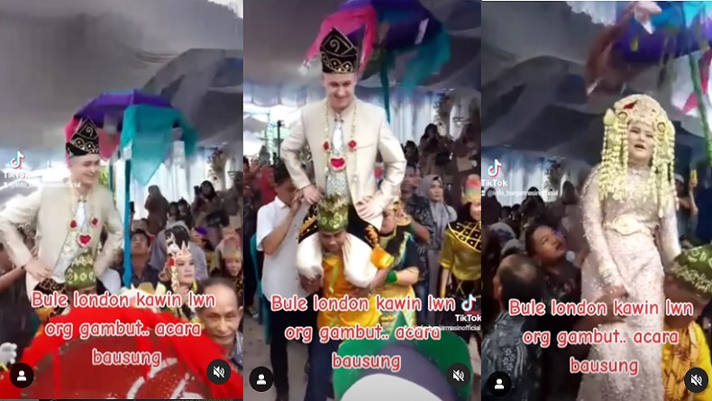 Viral Bule London Nikahi Gadis Kalimantan, Begini Ekspresinya saat Prosesi Bausung