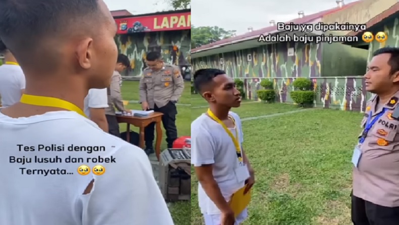 Pemuda Pakai Kaus Robek saat Tes Polisi Ngaku Pinjam Tak Mampu Beli, Netizen Terharu