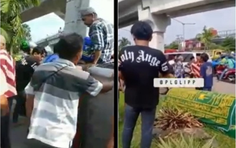 Viral Ambulans Bawa Mayat Terguling usai Ditabrak Mobil Merah 