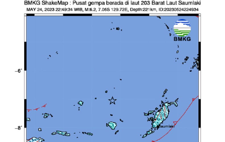 Gempa Terkini Magnitudo 6,2 Guncang Saumlaki Maluku