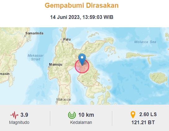 Info BMKG Gempa Terkini M 3,9 Guncang Luwu Timur, Berpusat di Darat