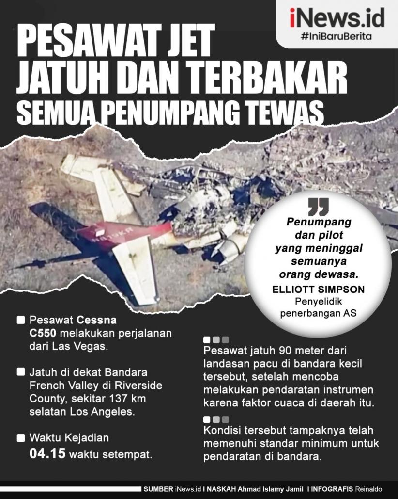Infografis Pesawat Jet Jatuh dekat Los Angeles Tewaskan Semua Penumpang