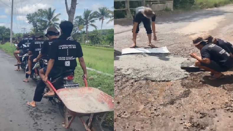 Viral Aksi Pemuda Tambal Jalan Rusak di Kotaraja Minta Maaf, Sindir Pemerintah?