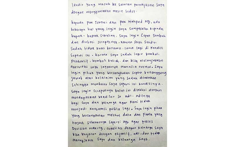Mahasiswa Universitas Brawijaya dengan Selang di Hidung Kirim Surat ke Jokowi - Bagian 3