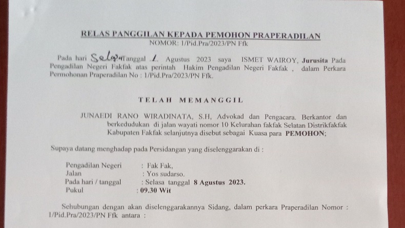 Kuasa Hukum Kasus TPPO di Fakfak Ajukan Prapradilan di Pengadilan Negeri