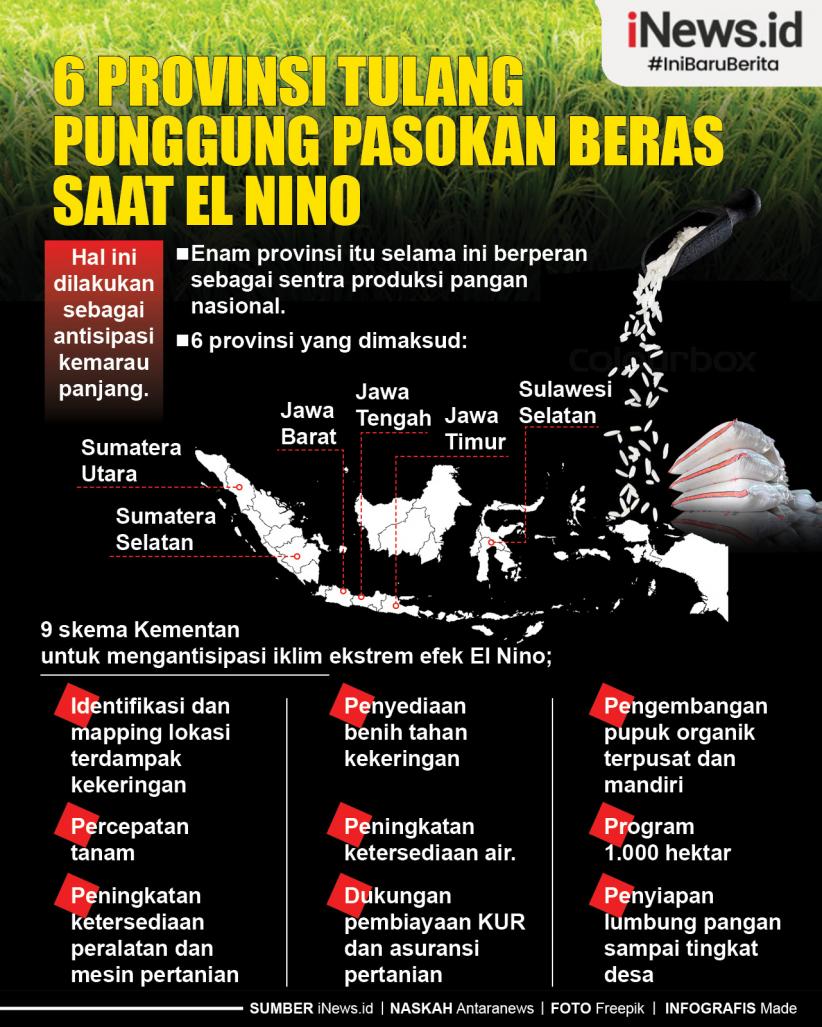 Infografis 6 Provinsi Tulang Punggung Pasokan Beras saat El Nino