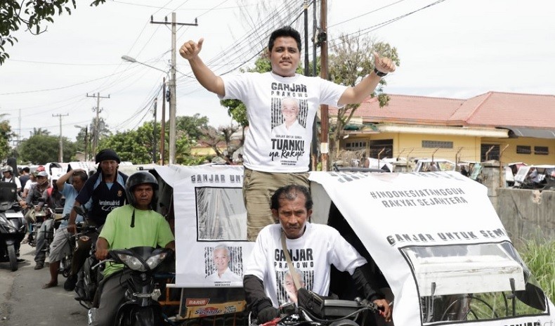 Top! Relawan Ganjar Milenial Konvoi Bersama 1.000 Pengemudi Becak Motor di Medan